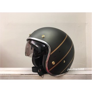 Feture Feature 安全帽 復古 內建墨片 復古安全帽 重機 機車 安全帽 (消光橄欖灰綠)