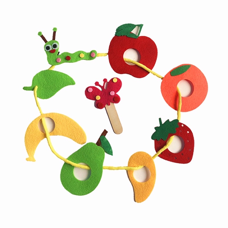 🎵Gina雜貨🎵 不織布幼兒園兒童毛毛蟲吃水果教具顏色形狀認識数量數學區早教遊戲玩具