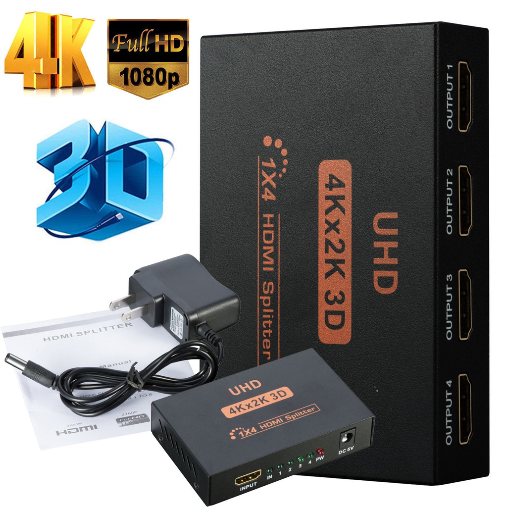 現貨 4K版 HDMI 1進4出一分四HDMI分配器 送變壓器 3D 4顯示器同時顯示1個來源