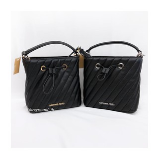 【FOREGROUND】現貨 MK Michael Kors 斜紋小羊皮水桶包 側揹包 鏈條包 手提包 坑紋 金鏈 銀鏈
