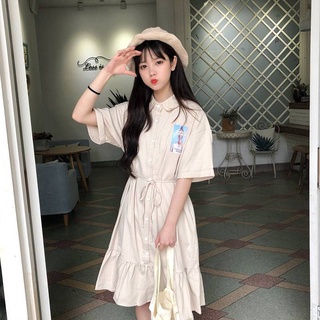 韓版復古寬鬆顯瘦雙層領短袖襯衫連衣裙夏季學院風女裝