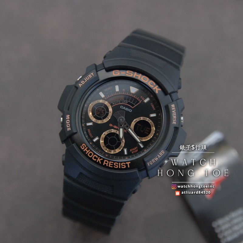 []錶子$行頭[] G-SHOCK 粗獷中的細緻質感休閒腕錶-黑玫瑰金 ( AW-591GBX-1A4 )