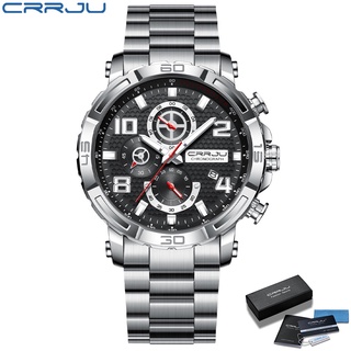 CRRJU 新款男士石英手錶頂級品牌奢華時尚商務手錶鋼製防水運動 2297B