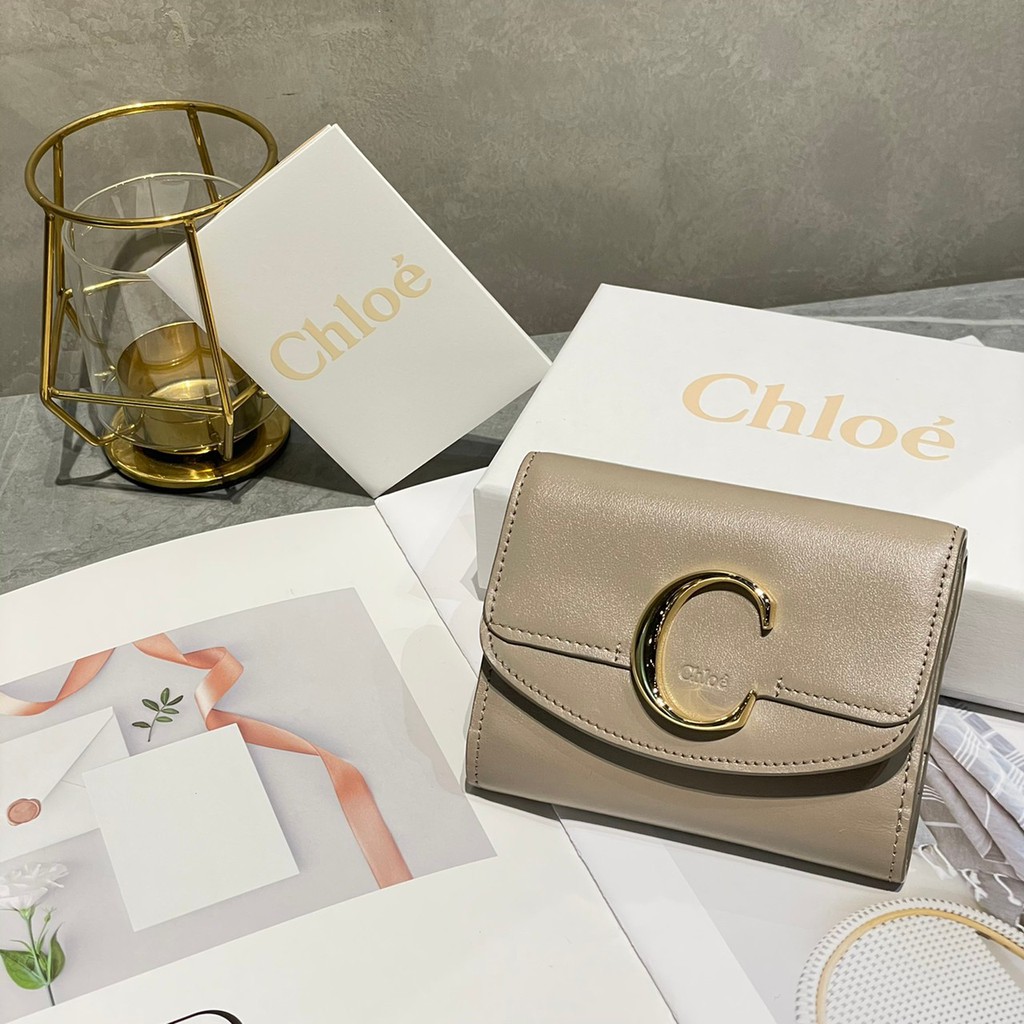 Go時尚國際精品 Chloe C 光滑小牛皮釦式短夾 灰色 蝦皮購物