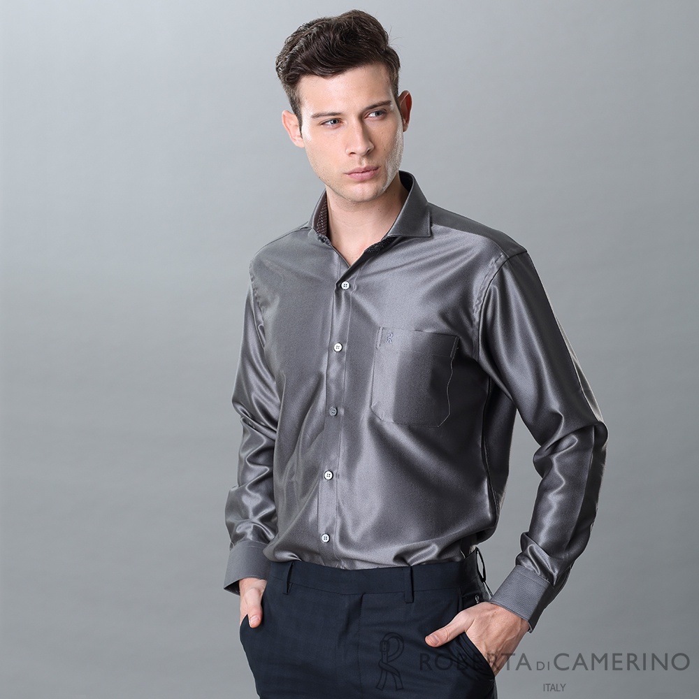 ROBERTA諾貝達 台灣製 合身版 休閒帥氣斜紋長袖襯衫RFG42-95灰色