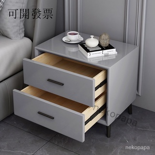 現貨 /免運 精品優選【茶言傢具店】輕奢烤漆床頭櫃實木現代簡約臥室小型北歐床邊櫃象牙白極簡免安裝