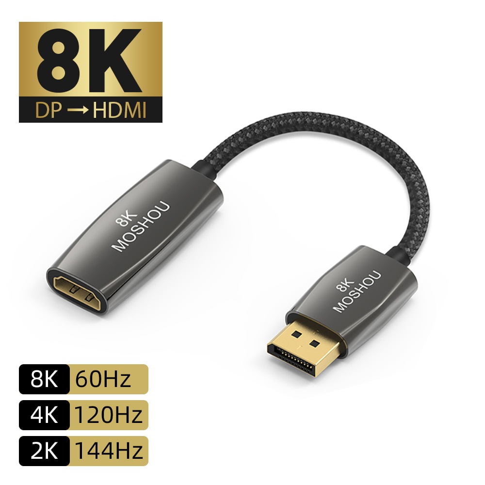 Displayport 1.4 到 HDMI 2.1 電纜適配器 8K@60Hz 4K@120Hz DP 到 HDMI