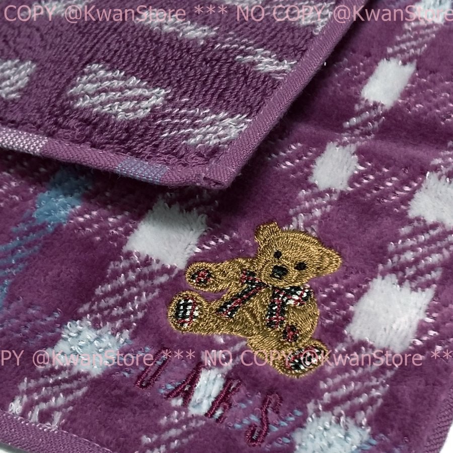 [新款28cm]日本製 DAKS方巾 純棉小毛巾 蘇格蘭格子手帕 雙面設計  小熊小方巾~三色可選 酒紅