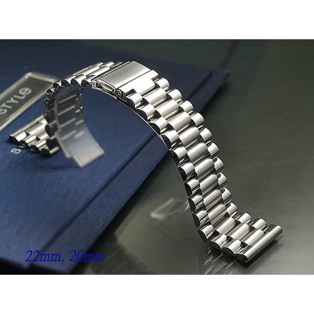 【時間探索】全新 不鏽鋼實心單邊按壓摺疊扣-三珠快拆式金屬錶帶 ( 22mm.20mm )