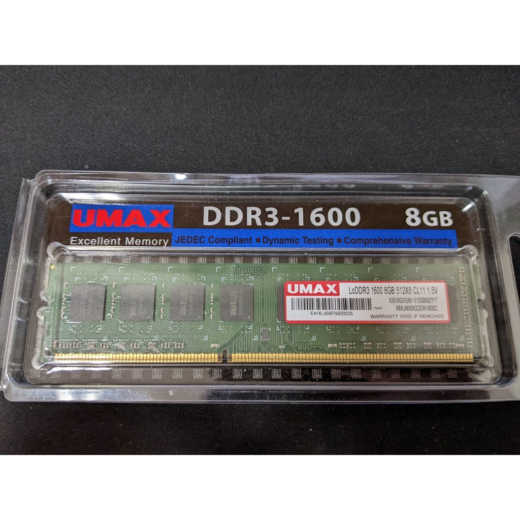 全新UMAX DDR3 1600 8GB 512X8 桌上型記憶體