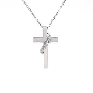 白18K金天然鑽石十字架造型墜子(含鍊) 基隆克拉多