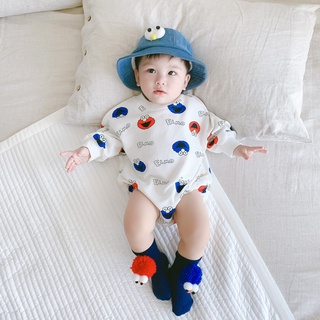 嬰兒衣服長袖芝麻街卡通嬰兒連身衣新生兒連身衣嬰兒連體衣0-24個月秋季薄款