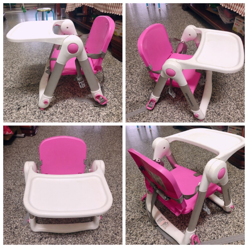 二手英國Apramo Flippa可攜式兩用兒童餐椅-桃紅