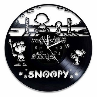 67387 定製款卡通款式十二黑色黑膠唱片掛鐘兒童房SNOOPY復古懷舊臥室客廳擺件掛鐘造型時鐘
