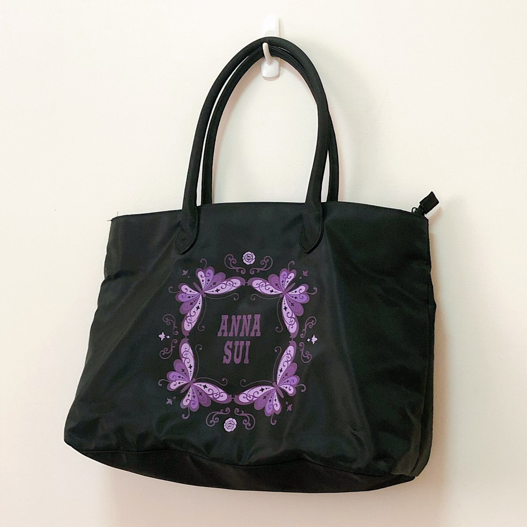 二手 ANNA SUI 安娜蘇 大包包 側背包 肩背包 萬用包 旅行包 經典蝴蝶印花 拉鍊大包  經典紫蝶購物包