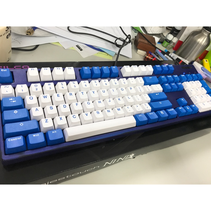 Filco 藍蓋 青軸 104鍵 100%鍵盤 +，Kbtalking古式PBT二色 藍白鍵帽