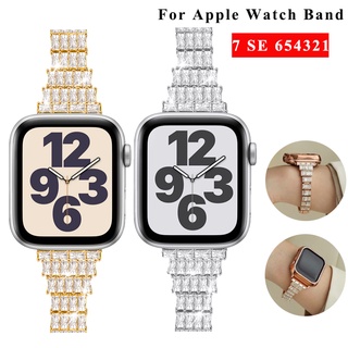 不銹鋼女士手鍊鑽石皮帶兼容 Apple Watch Series 8 7 6 SE 5 4 3 Iwatch 41mm