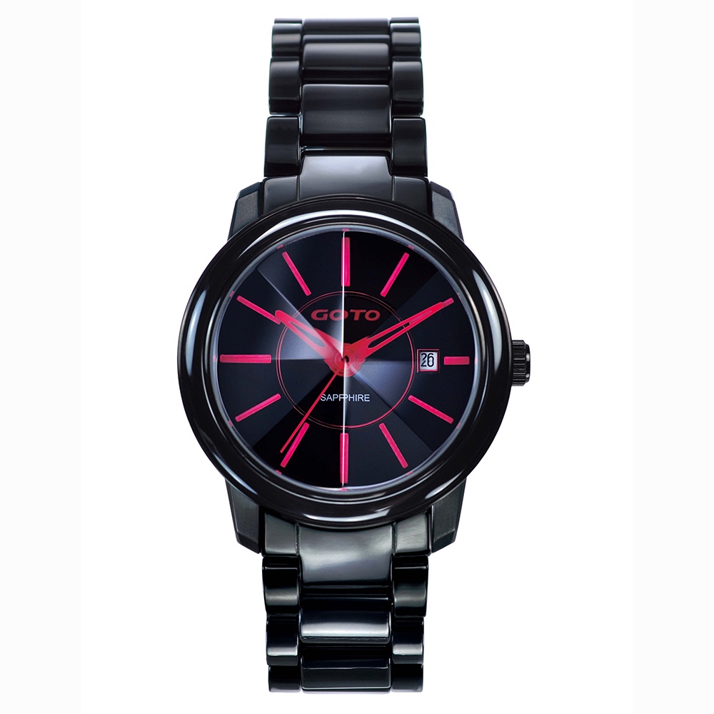 GOTO 冒險輕盈時尚經陶瓷手錶-黑x紅(M款)