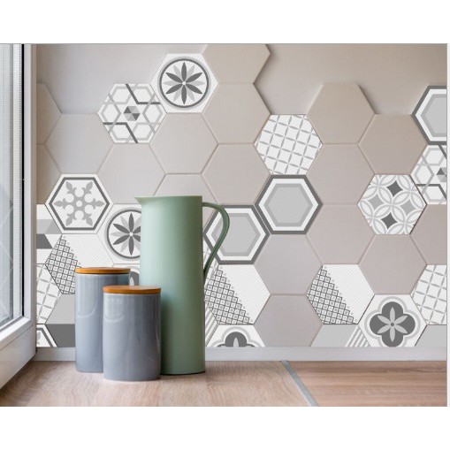 LB003 創意灰色六邊形磁磚貼 浴室廚房家居DIY裝飾牆貼 磁磚小瑕疵遮蔽貼 防水貼紙
