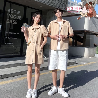 【COUPLE】💯💯情侶裝一裙一衣韓版淑女娃娃領連衣裙2022短袖襯衫裙子