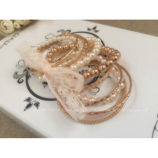 韓國金色串珠多層蕾絲手鐲手環