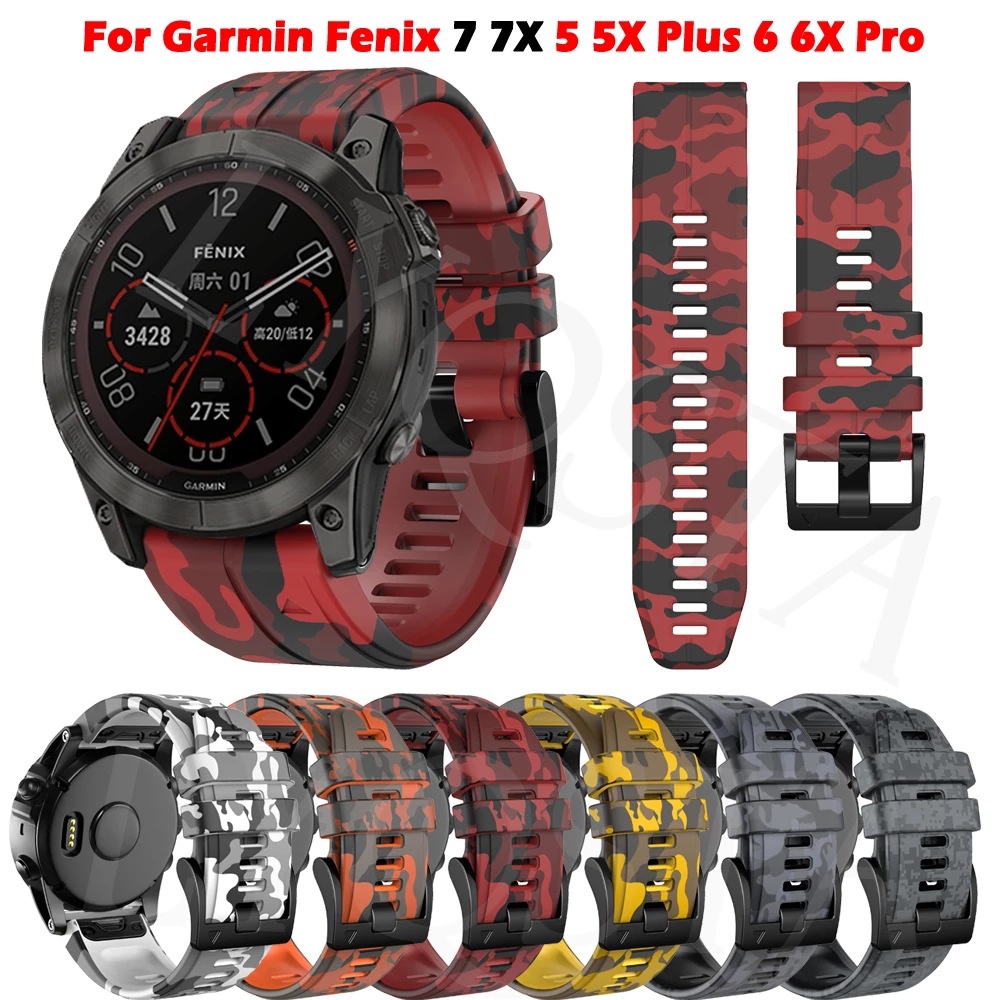 22/26mm Garmin Fenix 7X 7 6X 6新款迷彩矽膠錶帶Garmin935/945 迷彩印花矽膠錶帶