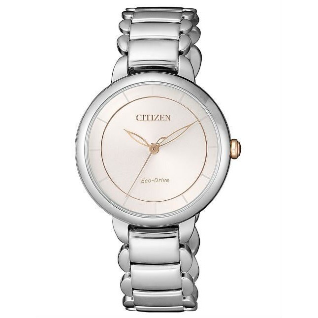 CITIZEN 星辰錶 EM0676-85X 簡約光動能時光螺旋女錶 /銀 31mm