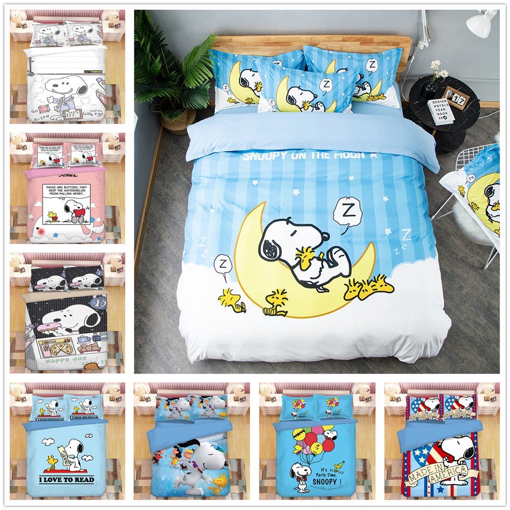 可愛卡通床包組史努比snoopy床包舒適韓棉不起球色牢固強雙人四件套北歐床品被套床包夏涼被四季款夏涼被