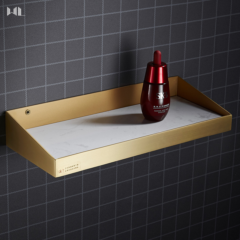 [輕奢便利]浴室黃銅置物架衛生間收納架一字隔板金色墻上大理石鏡前化妝台銅