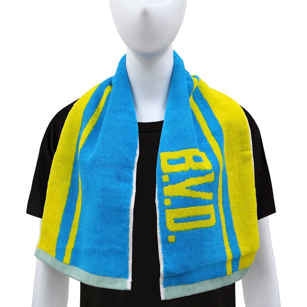 BVD雙色緹花運動巾-黃藍 100%棉 22x100 台灣製 [限時促銷] 原價199