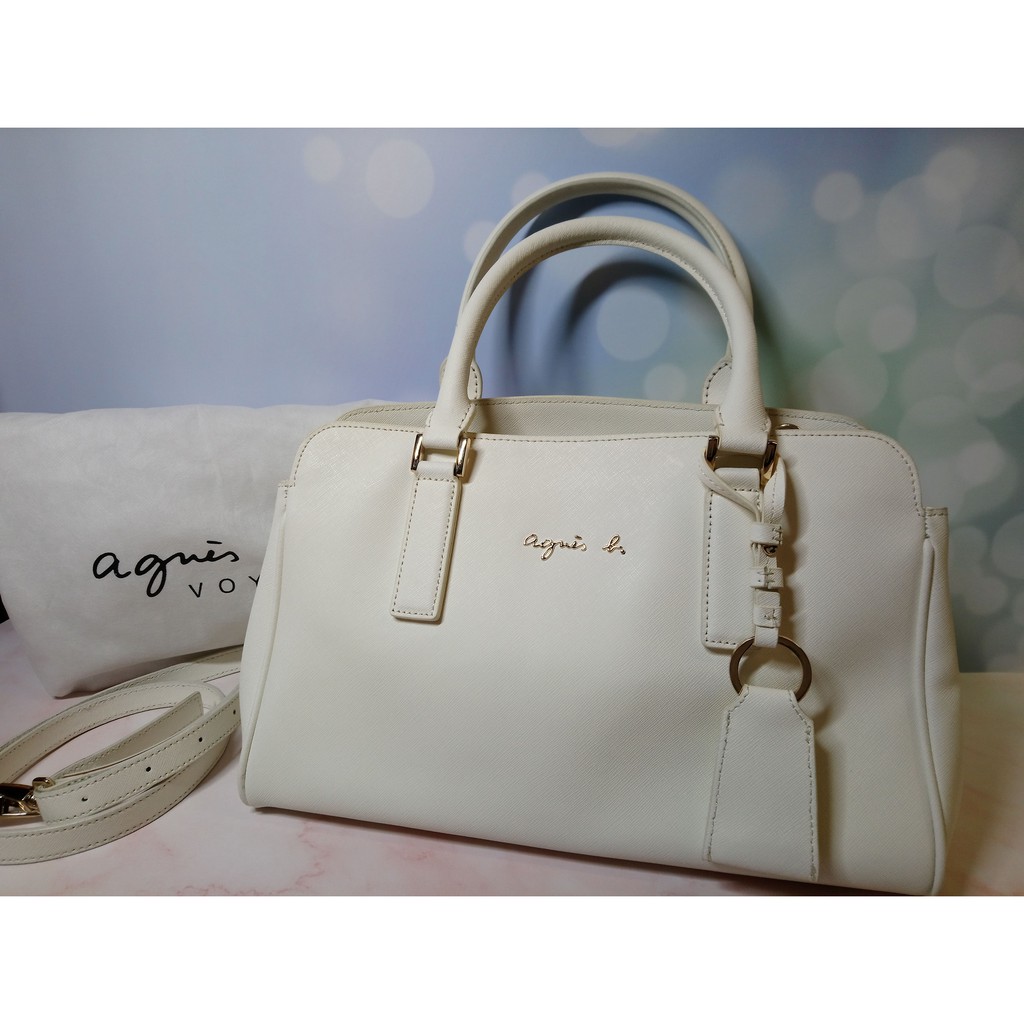 近全新 日本agnes B Cannes 殺手包 象牙白色 日本限定色 絕版 防刮牛皮 真皮 Voyage 蝦皮購物