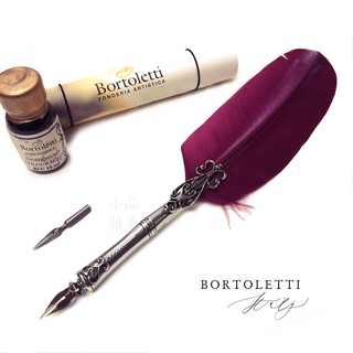 =小品雅集= 義大利 Bortoletti Set80 羽毛沾水筆+沾水筆尖+10ml沾水筆墨水一瓶 組合（波爾多紅色）