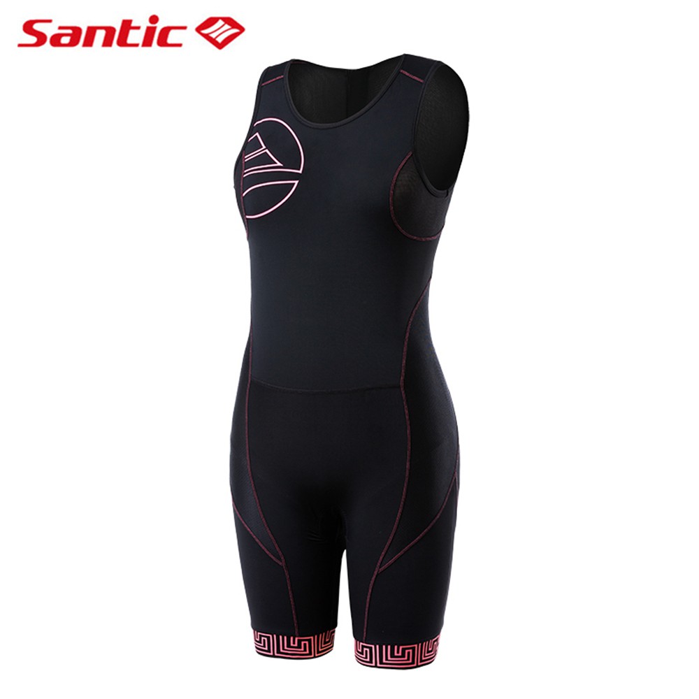Santic 女式騎行鐵人三項三項三項三項賽 4D 加墊透氣游泳自行車自行車無袖騎行服短褲套裝
