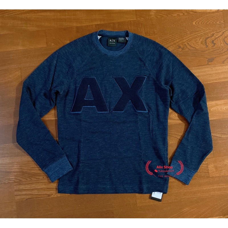 AX Armani Exchange  立體AX Logo 牛仔藍色 男Xs號大學T、長袖上衣。