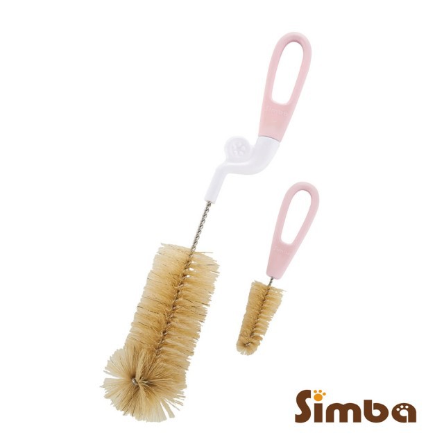 Simba小獅王 豬毛旋轉式奶瓶刷(粉色)附掛勾 米菲寶貝