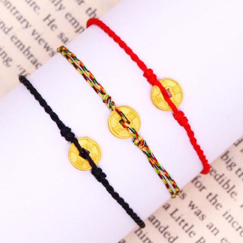 純金9999 0.04錢 五帝錢編繩手鍊 三色選  彌月 黃金 迎鶴金品 Y-