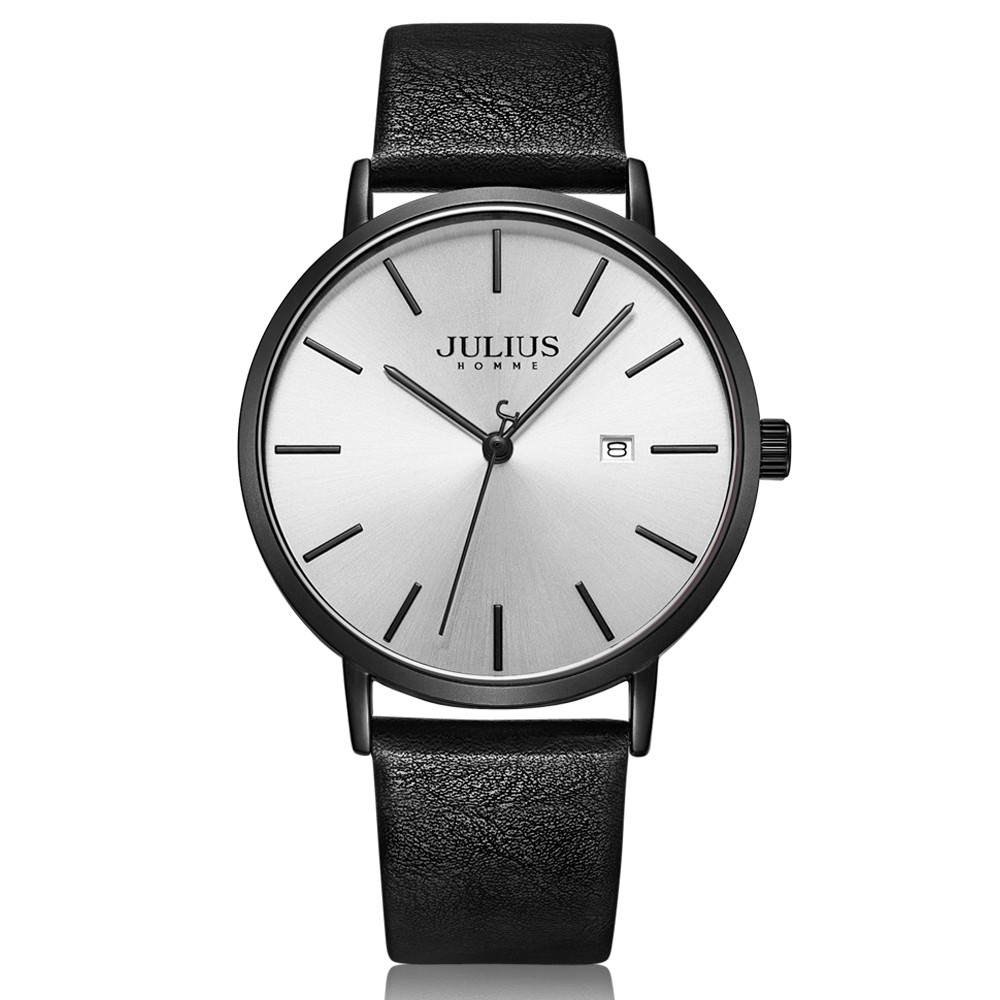 【JULIUS】JULIUS聚利時 經典淬鍊日期皮革錶帶手錶 (40mm)四色