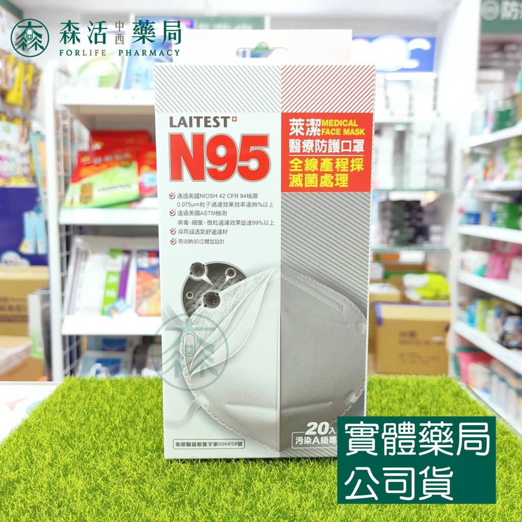 藥局💊現貨_萊潔N95醫療防護口罩-雪花白/曜石黑  20片/盒 耳掛式N95 002