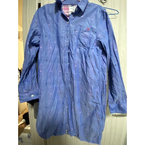 Arnold Palmer雨傘牌 長版襯衫 罩衫 M 星星布 雙面色 格子 淺藍 （可穿到XL