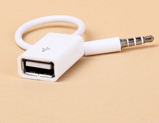 USB母頭 3.5mm公 硬碟接12V汽車/CD player aux mp3 音源線 轉接線 訊號線 (白)