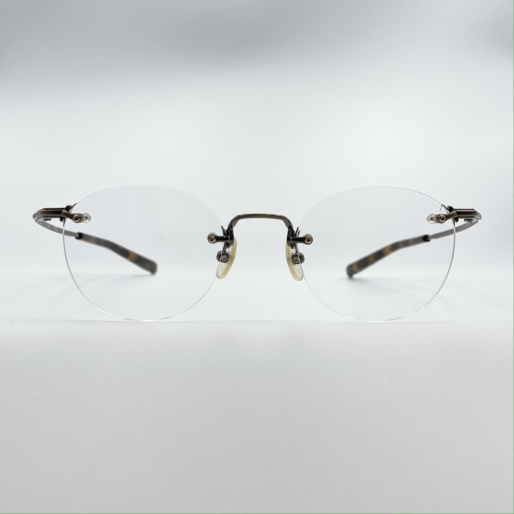 【999.9】日本手工平光眼鏡 無邊框眼鏡 古銅色鈦金屬立體鼻樑配淺玳瑁板料鏡腳  型號 TW11TB