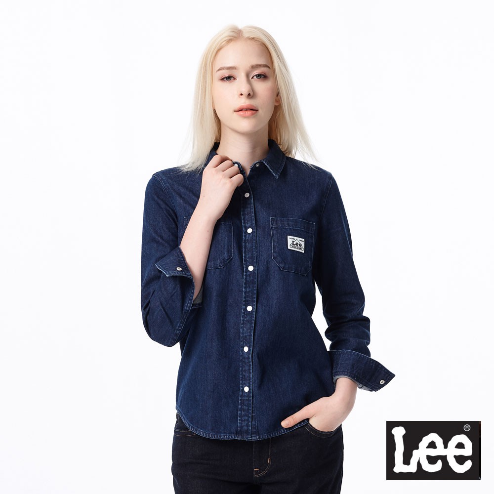 Lee 長袖牛仔襯衫 女 中深藍 Modern LL20030996T