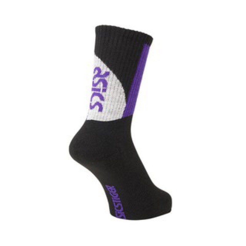 Asics logo 襪子 crew sock 黑紫（全新）M號