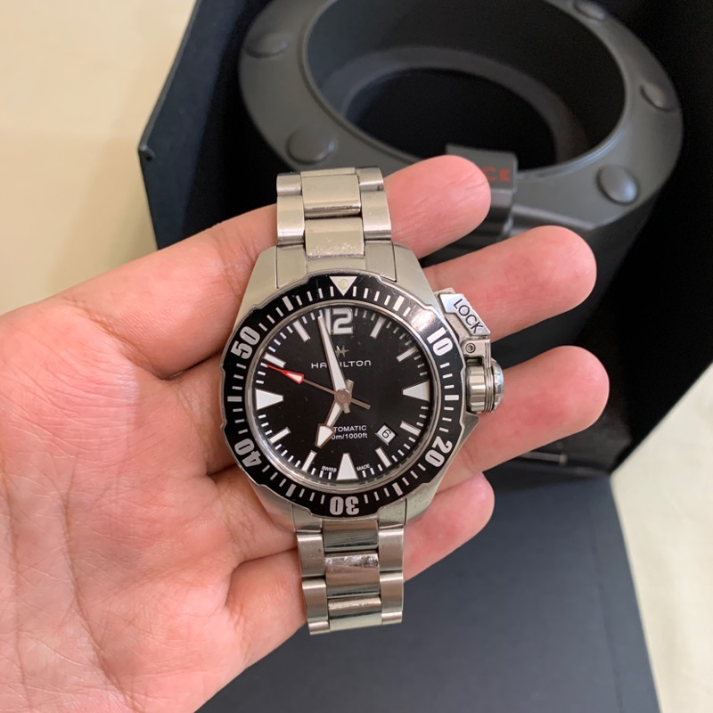 【限定下標】Hamilton 漢米爾頓 蛙人 黑面 黑圈 H77605135 潛水錶 不鏽鋼錶帶