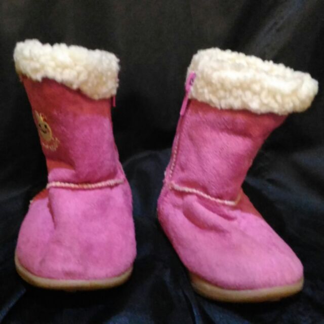 女童雪靴 桃紅色麂皮雪靴（二手）