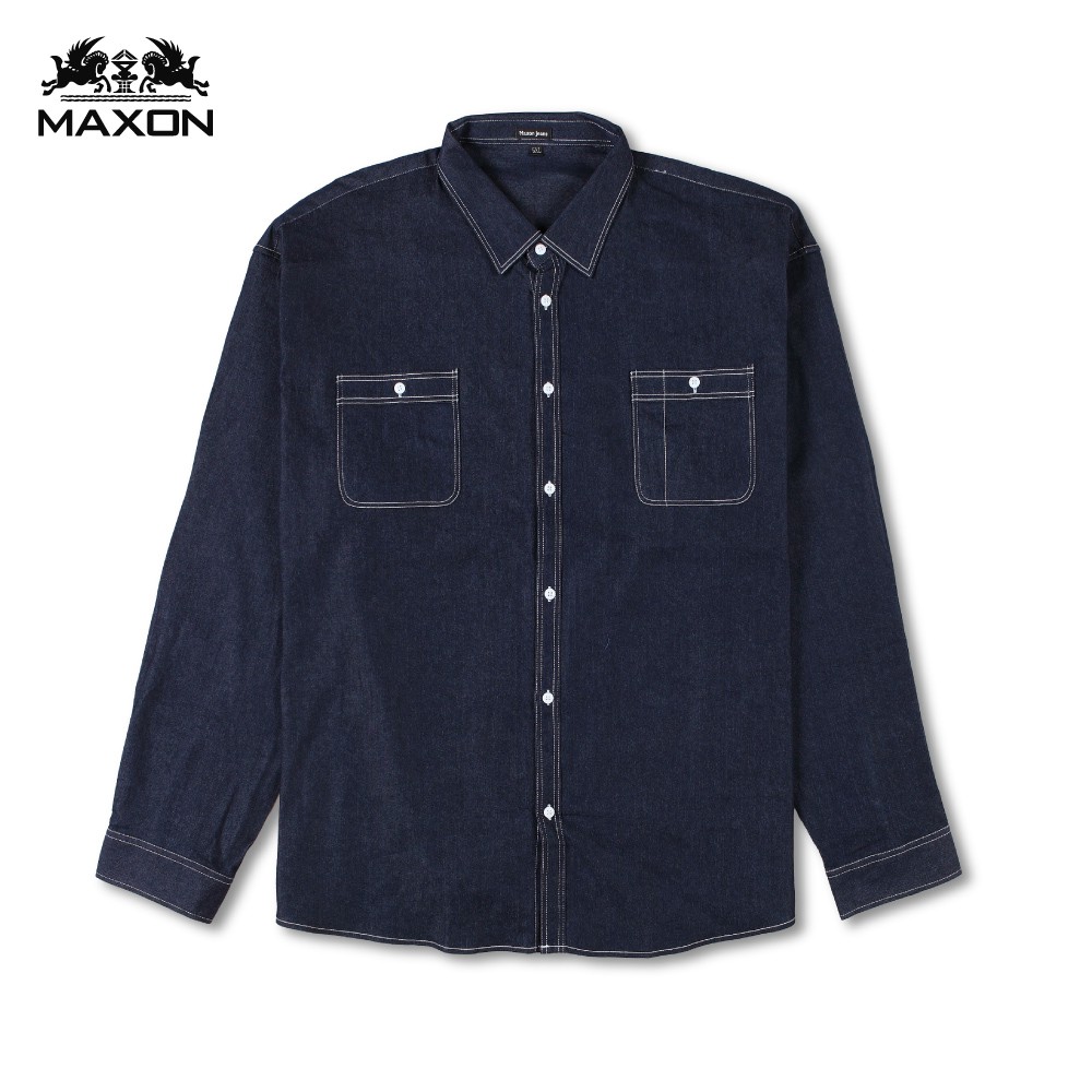 【MAXON】大尺碼加大尺碼深藍原色水洗牛仔襯衫外套2XL~5XL 超取免運 現貨82380-58