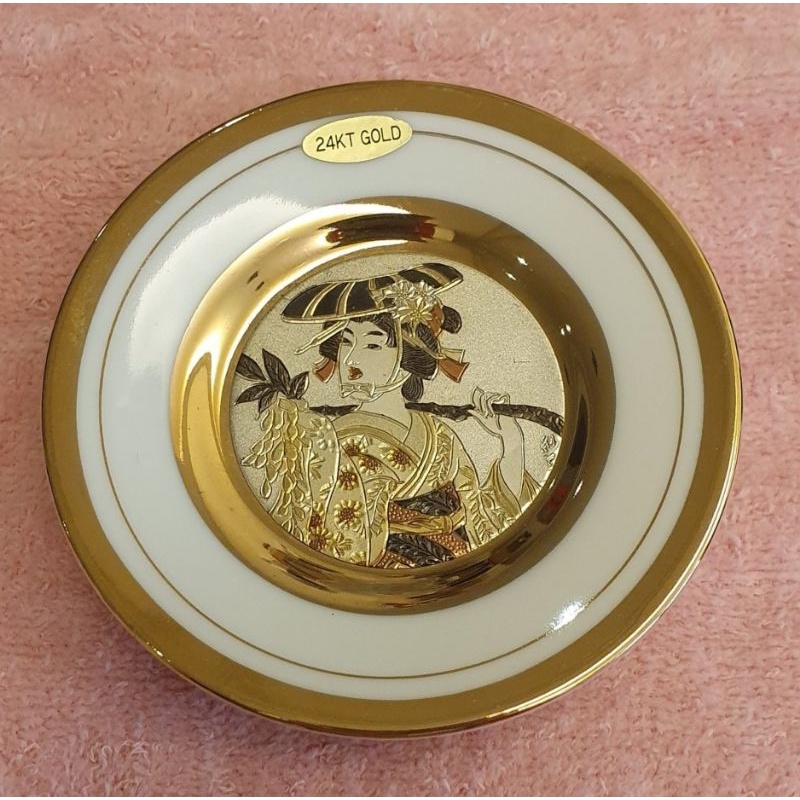 日本製 CHOKIN ART 24K鍍金 鎏金 陶瓷盤 擺飾 古董 VINTAGE