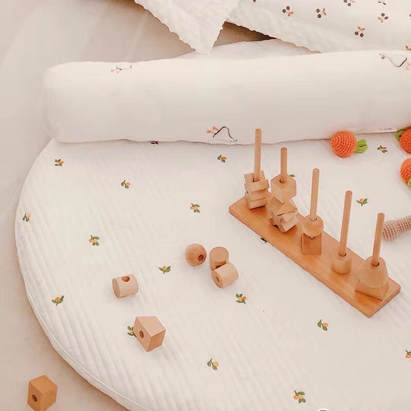 [預購7-20天] INS嬰幼兒圓形爬行墊遊戲墊可拆洗地墊韓國刺繡大號寶寶帳篷地毯