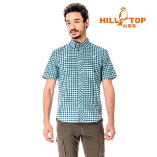 【Hilltop山頂鳥】男款吸濕排汗抗UV短襯衫S06M65-綠格紋