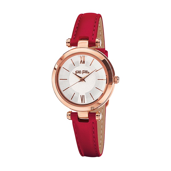 【Folli Follie】極緻晶耀真皮時尚腕錶-胭脂紅/WF16R009SPS_DR/台灣總代理公司貨享兩年保固